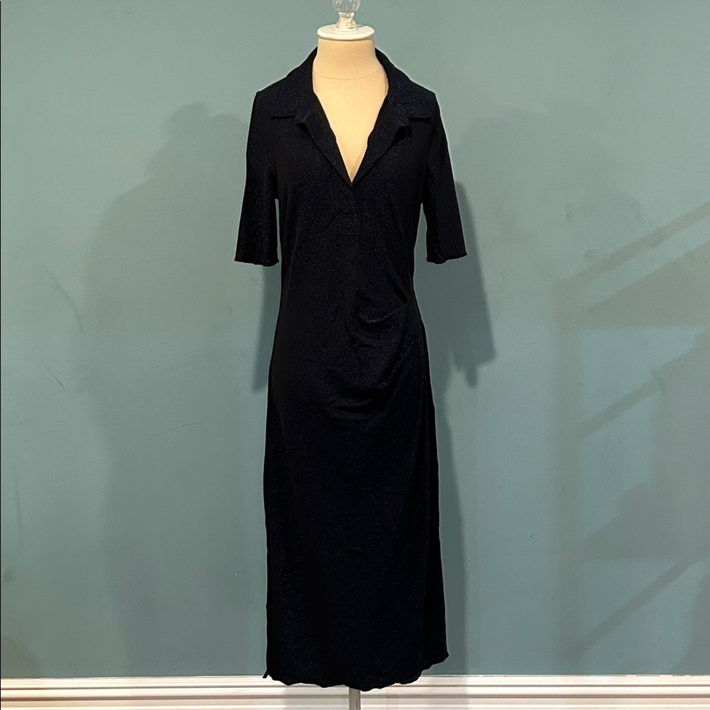Pistola Vita Polo Dress Navy Shimmer size Medium Midi Nautical Office Blue